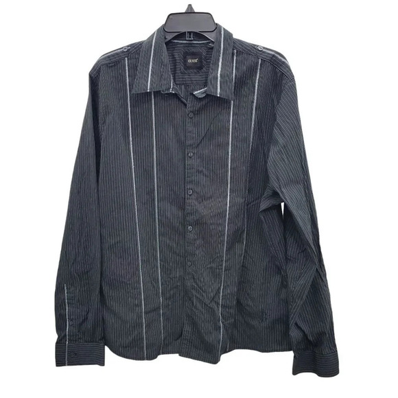 Guess‎ Men's Big Tall Black Silver Metallic Pinstripe L/S Button Up Shirt Sz XXL - Picture 1 of 6